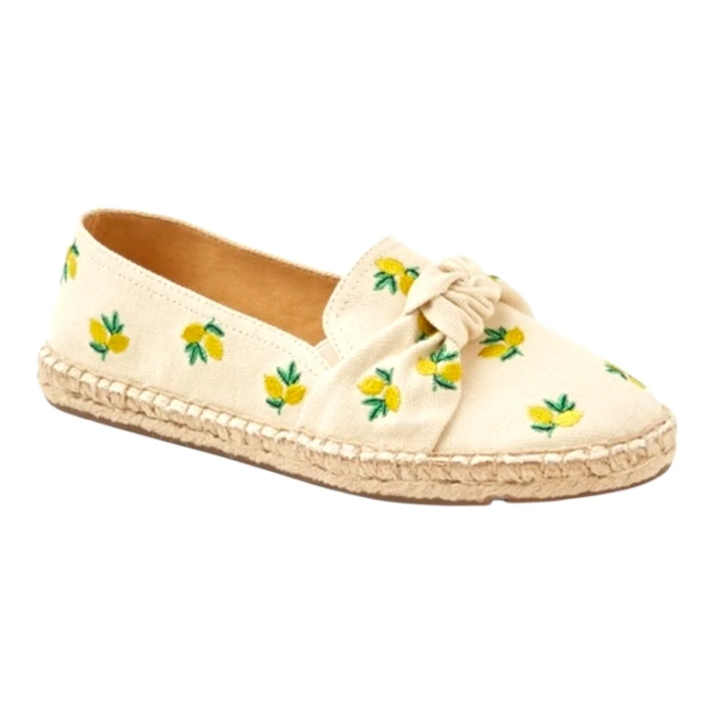 Talbots Lemon Embroidered Espadrille Flats Izzy Lemon Knotted Canvas Espadrilles